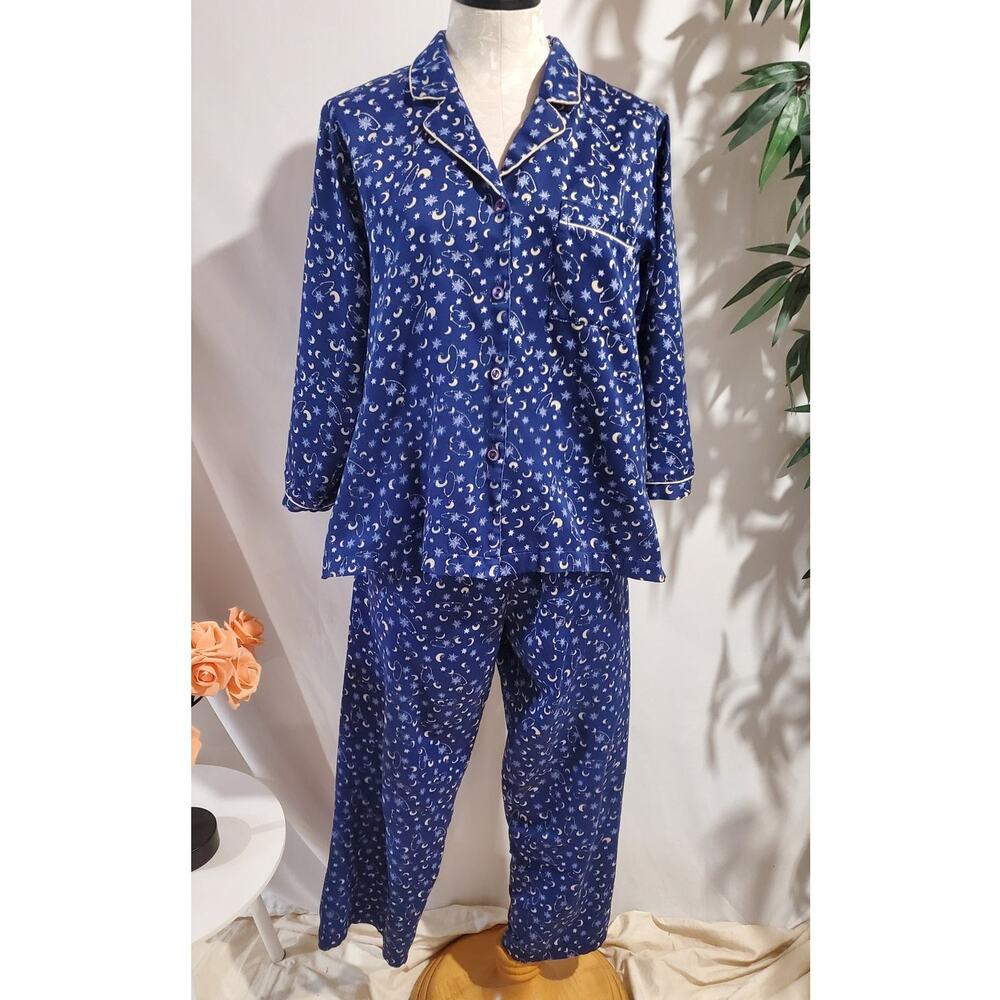 Vtg Amelias Collection Celestial Star Moon 2 Piece Pajama Set Size 8 Blue Space
